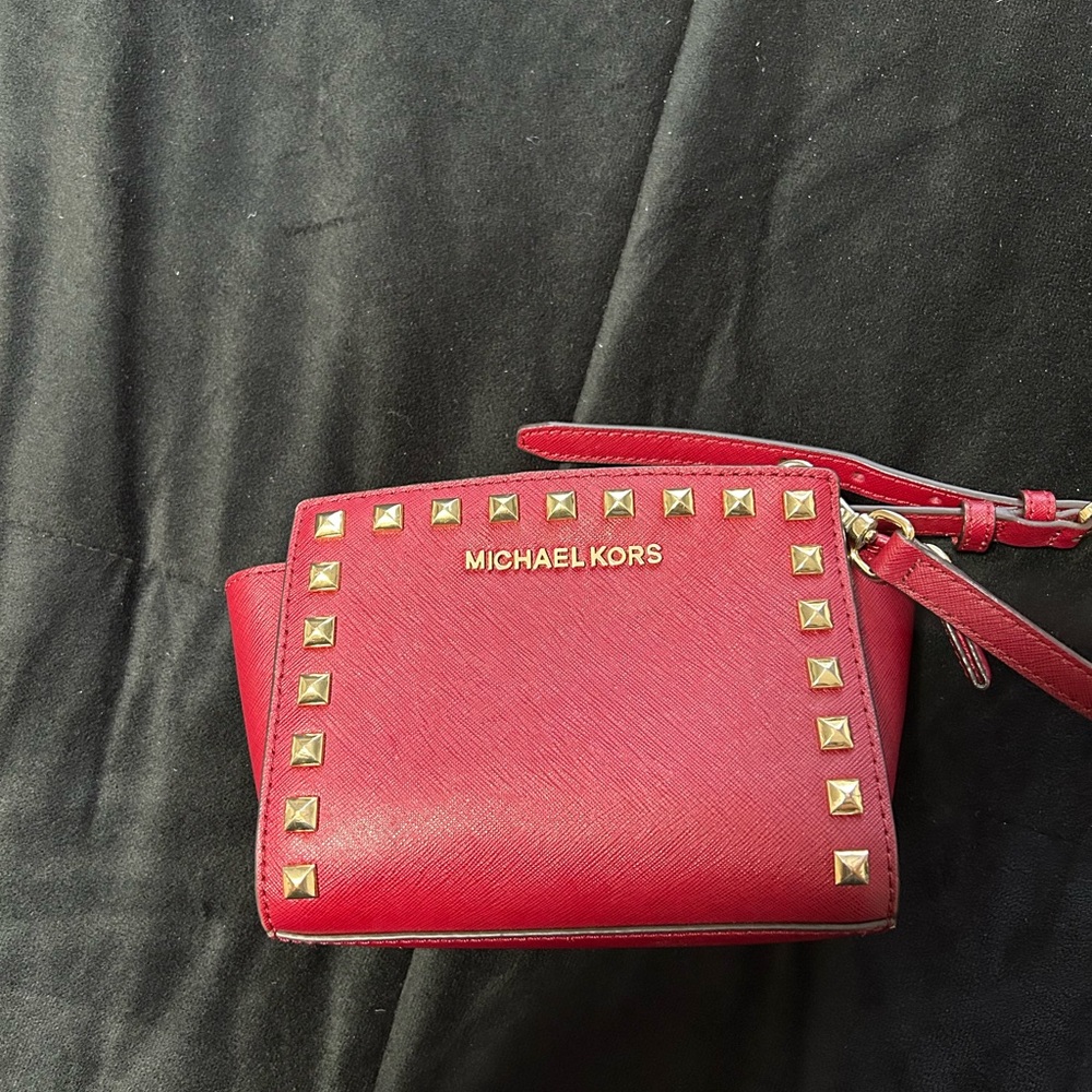 Michael Kors Red Crossbody Bag with Gold Studs